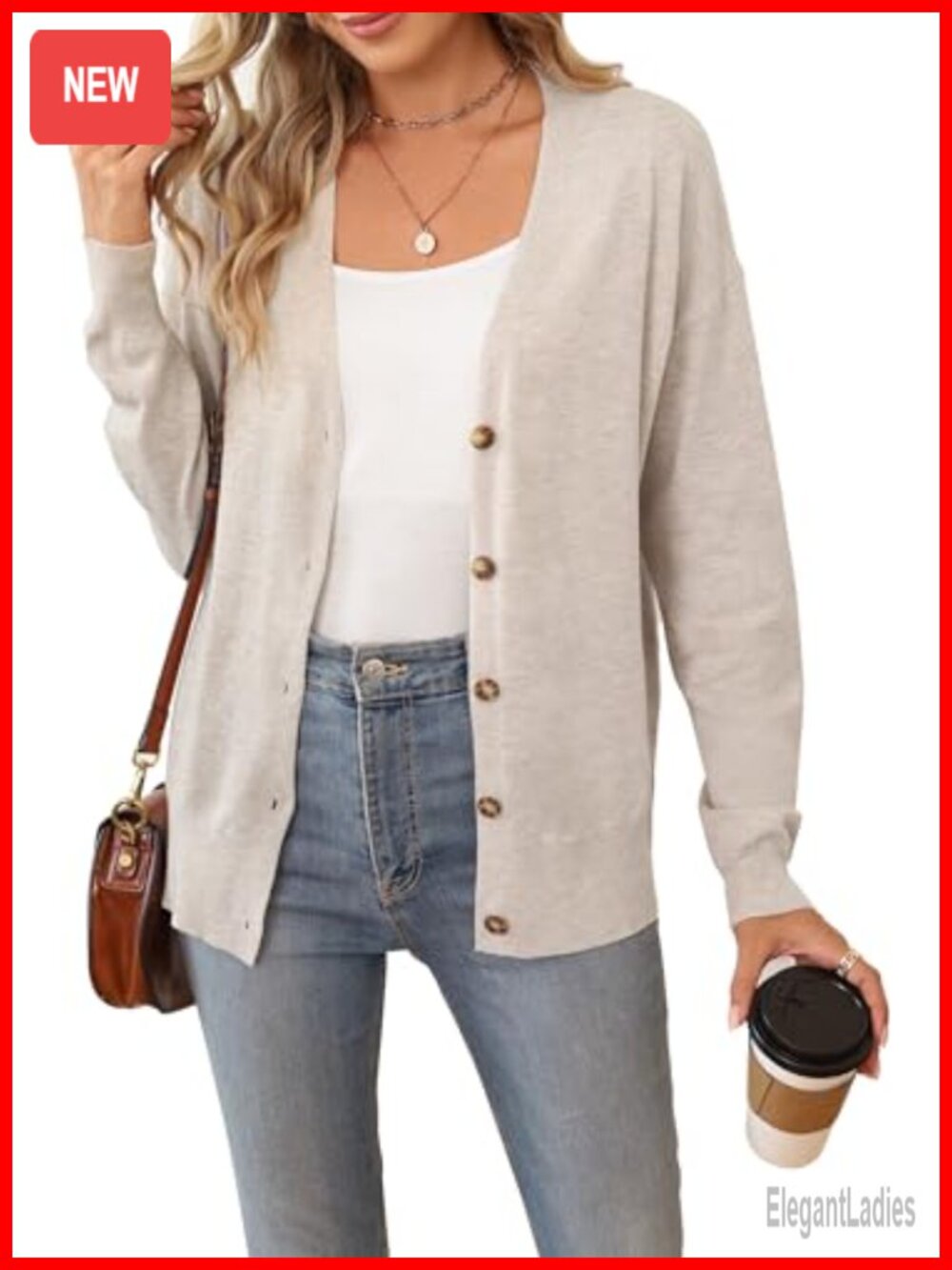 Wool Blend Oversized Lightweight Cardigan Sweater V-Neck Button Business Casual